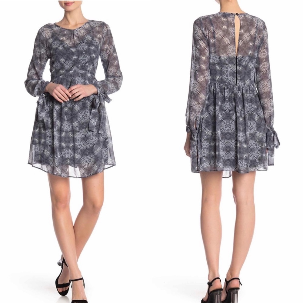 Sam Edelman Snake Skin Print Sheer Dress Long Sleeve Mini Lined Size 10